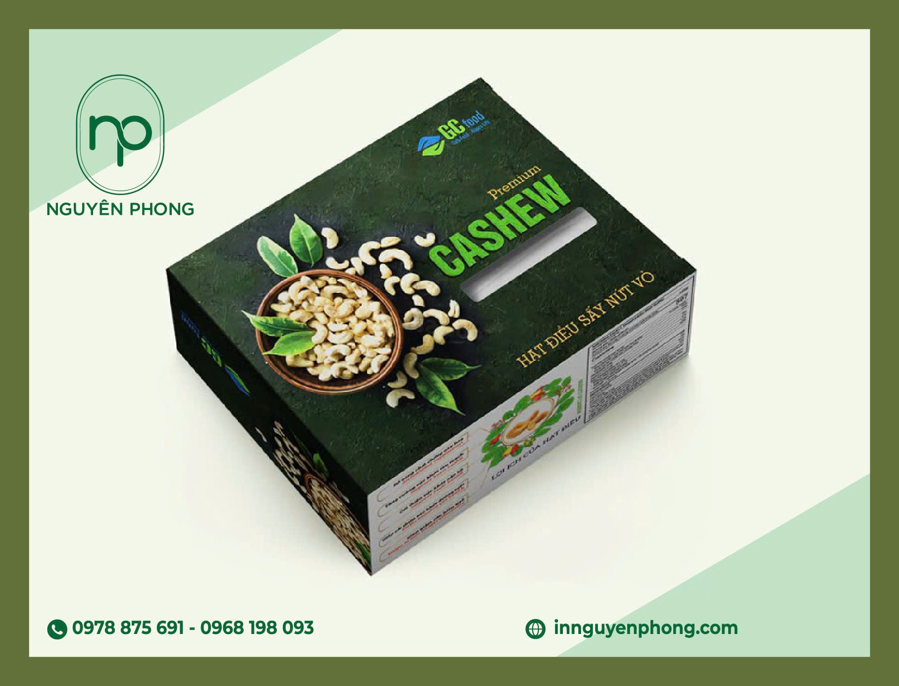 Một bản mockup 3D hộp hạt giấy đựng hạt điều